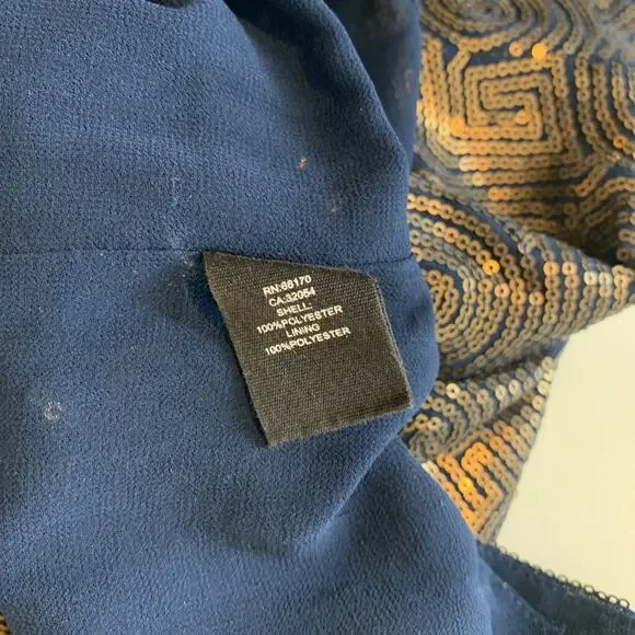 Free People Dress Women 6 Navy Gold Sequins Paris Rock Sleeveless Tie Front Mini - Picture 8 of 12